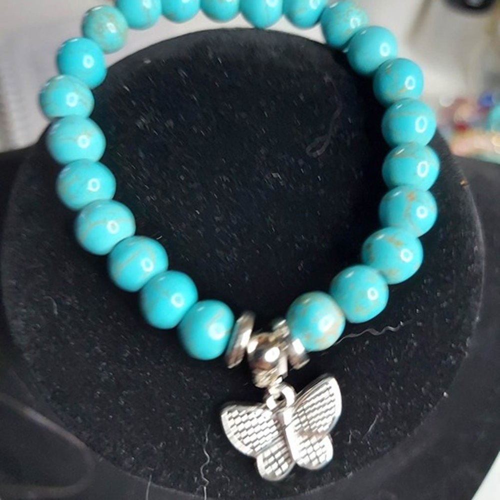 Teal beads with Butterfly charm Bracelet